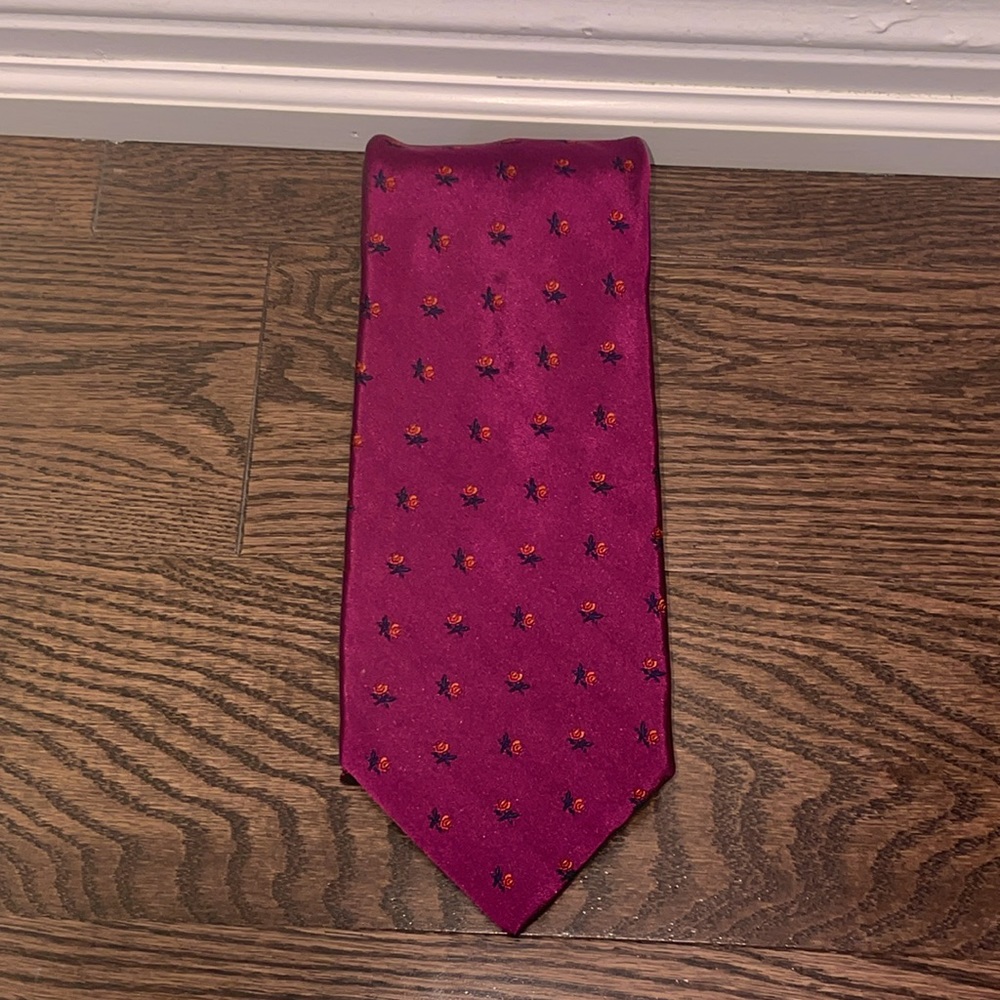Burberry London 100% silk tie maroon floral